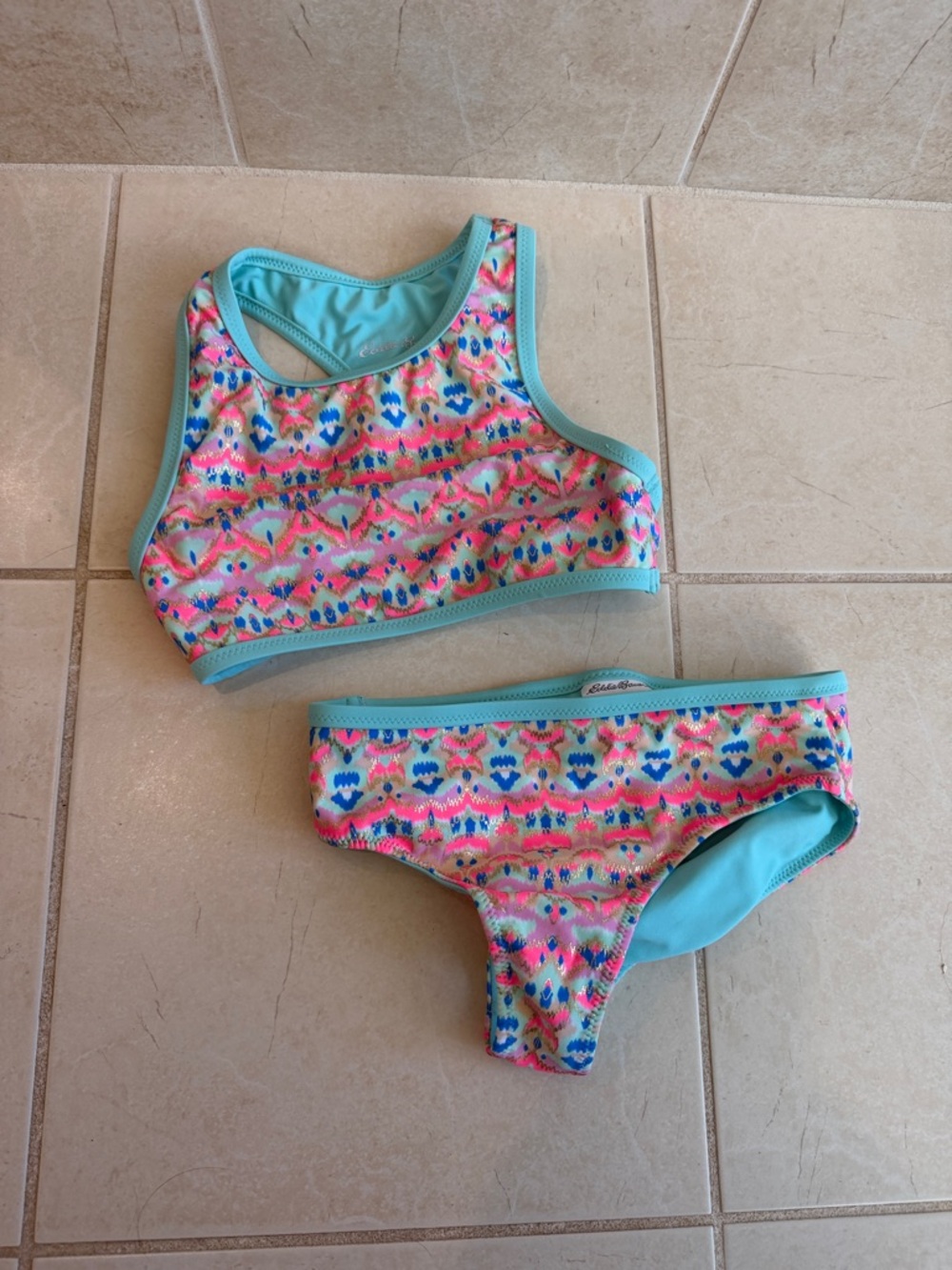 Eddie Bauer Girls Aqua Multicolor Patterned Swim Bikini